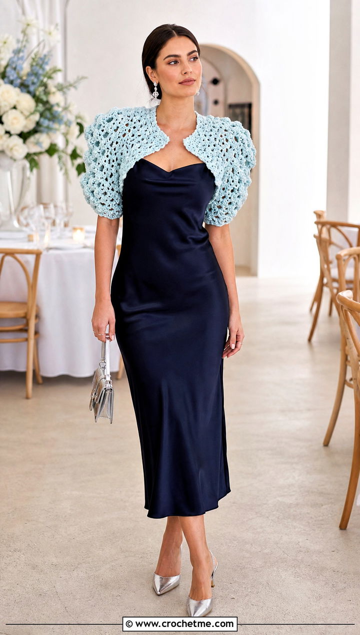 Cloud Sleeve Crochet Bolero With Slip Dress - 25 weird crochet clothes and outfit ideas