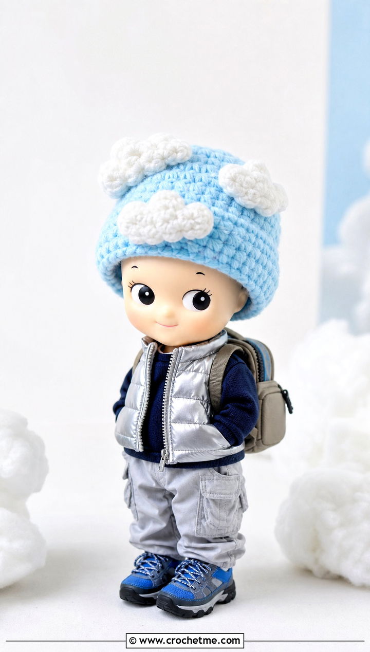 Cloud Sonny Angel Crochet Hat With Puffer Vest - 30 sonny angel crochet hat outfit ideas
