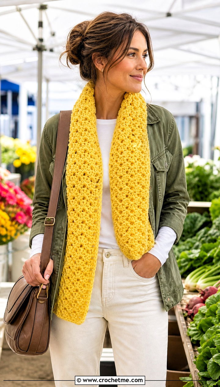 Cluster Crochet V Stitch Scarf With Utility Jacket - 30 crochet v stitch scarf outfit ideas