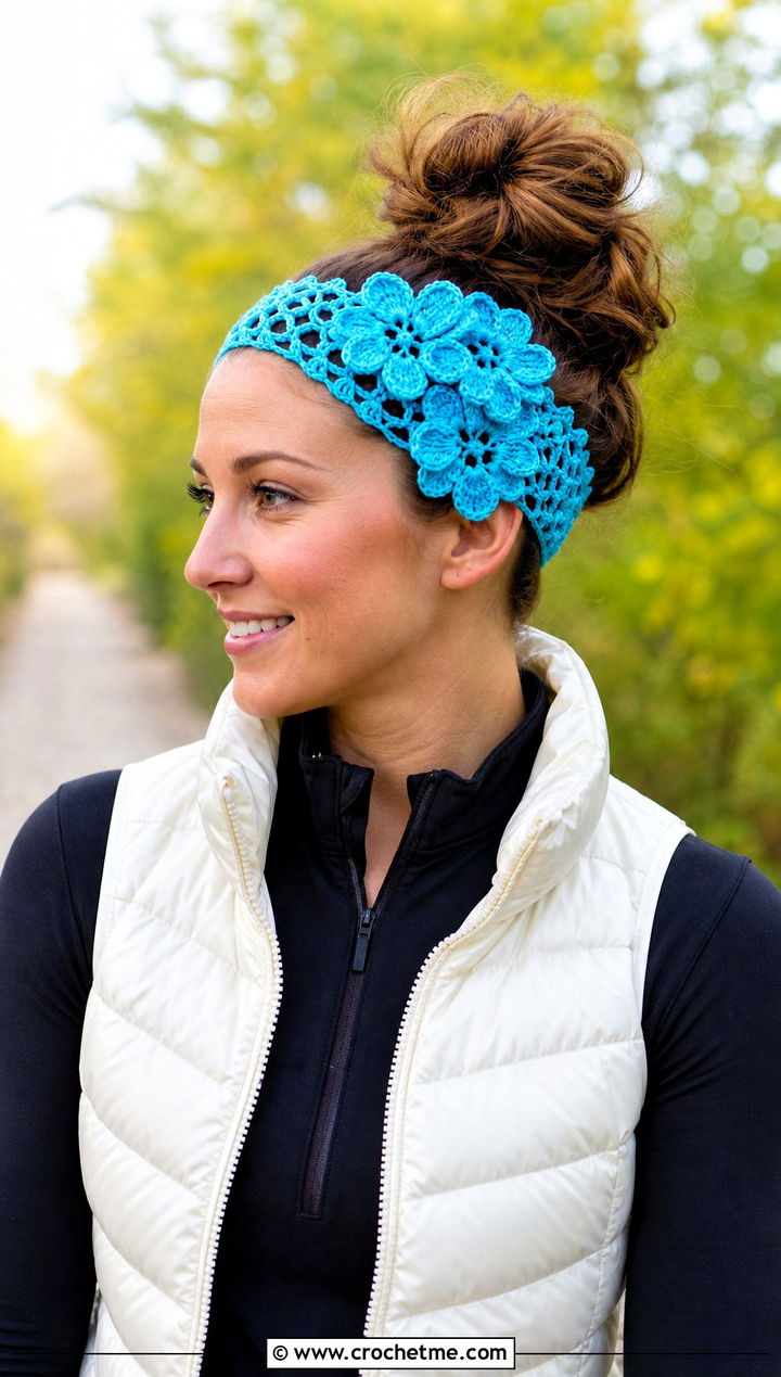 Cluster Flower Lace Crochet Headband With Puffer Vest - 15 crochet flower headband on lace background outfit ideas