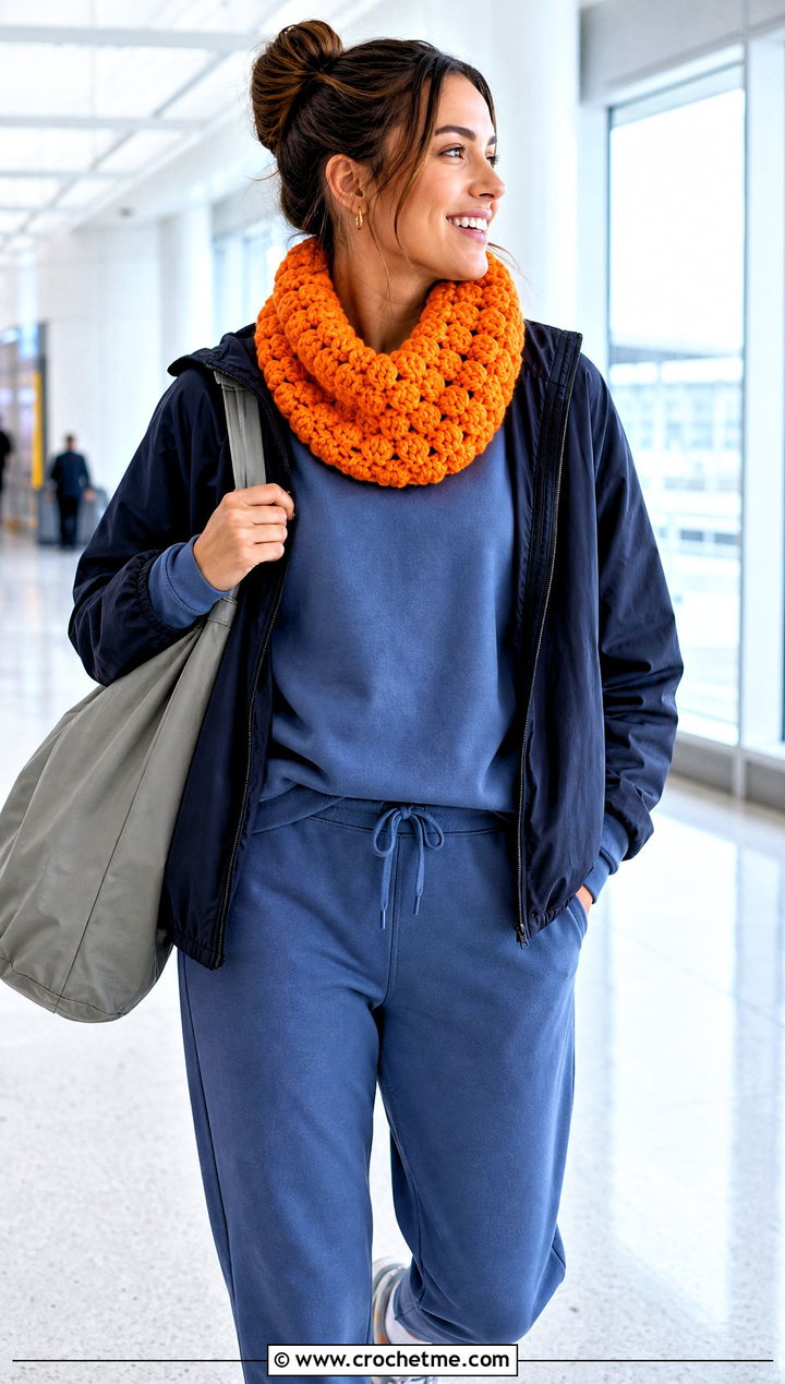 Cluster Stitch Bulky Crochet Cowl With Jogger Set - 20 Bulky Crochet Cowl outfit ideas