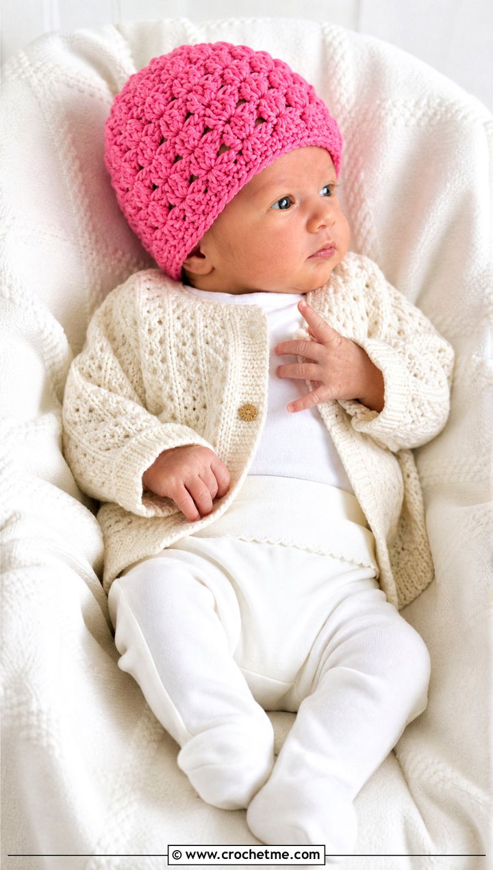 Cluster Stitch Crochet Beanie With Cardigan Set - 25 premie crochet beanie outfit ideas