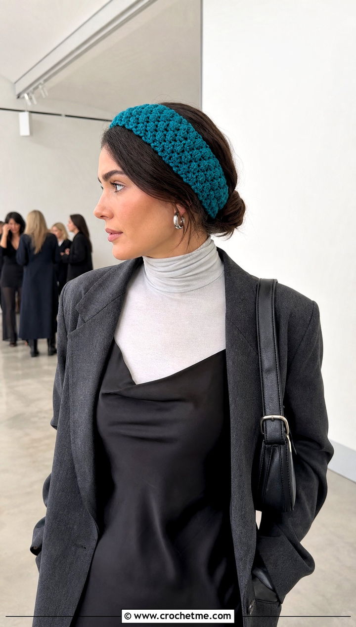 Cluster Stitch Crochet Headband With Slip Dress - 30 chunky crochet headband outfit ideas