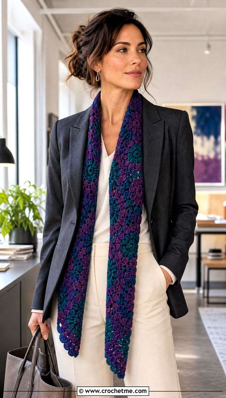 Cluster Stitch Mandala Yarn Crochet Shawl With Blazer - 20 Mandala Yarn Crochet Shawl outfit ideas