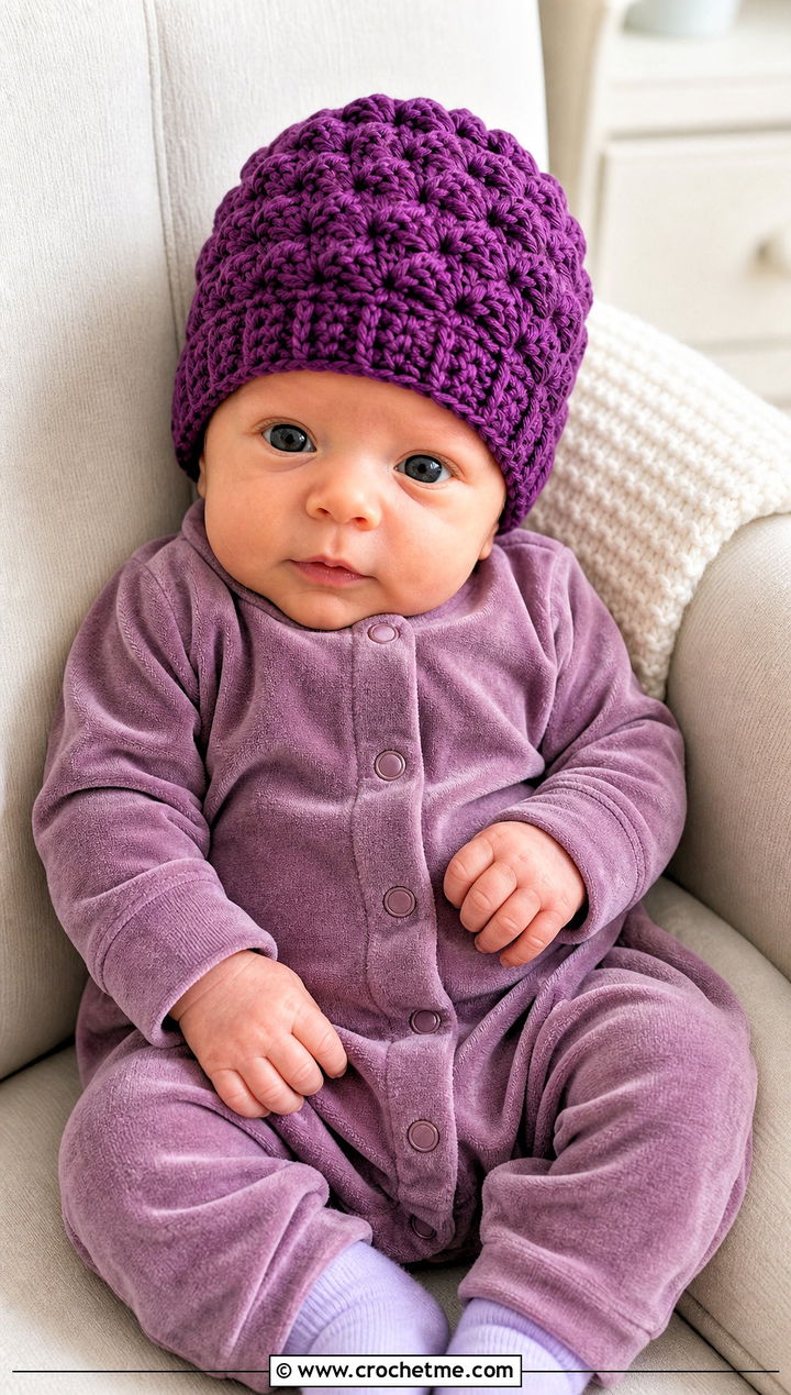 Cluster Stitch Preemie Cap With Velour Romper - 30 crochet premie hats outfit ideas