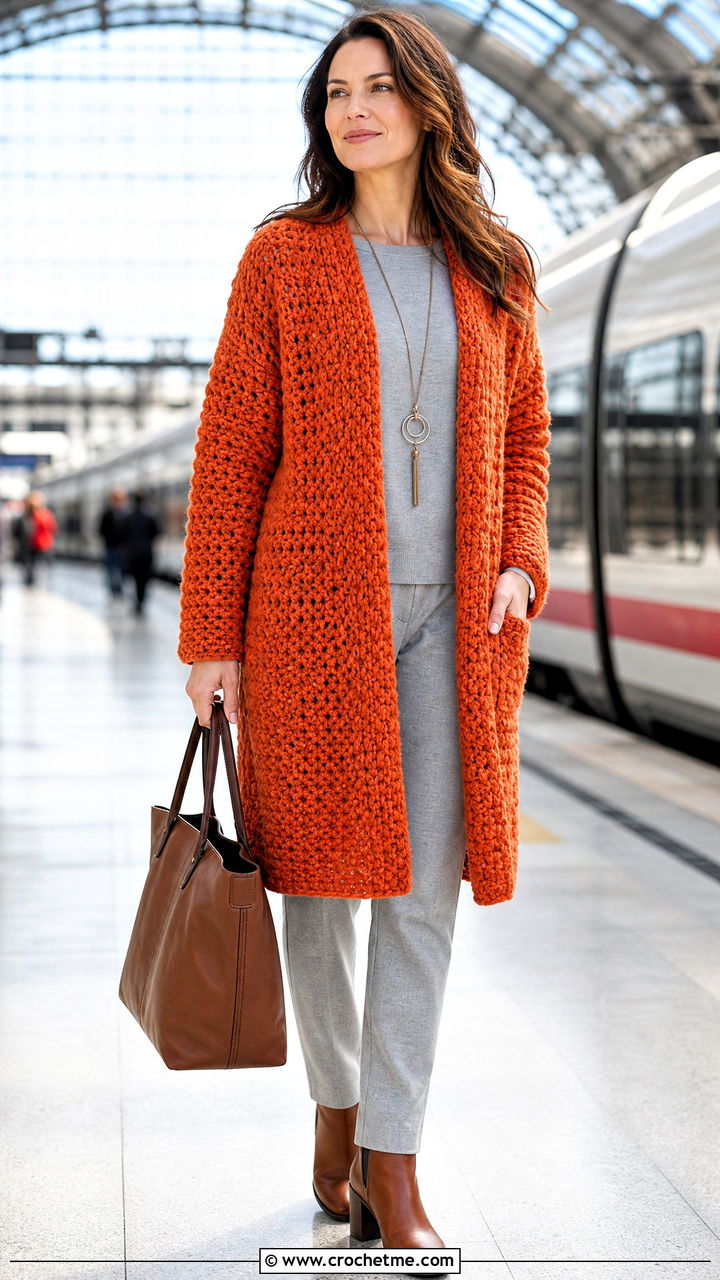 Coatigan Crochet Cardigan With Matching Knit Set - 35 crochet cardigans for women outfit ideas