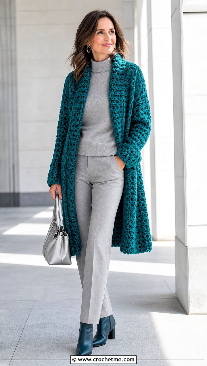 Coatigan Slouchy Crochet Cardigan With A Monochrome Outfit - 25 Slouchy Crochet Cardigan outfit ideas
