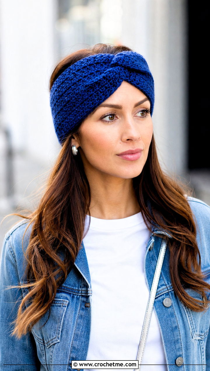 Cobalt Ravencraft Crochet Earwarmer With Denim Jacket And Straight Jeans - 15 ravencraft crochet earwarmer outfit ideas