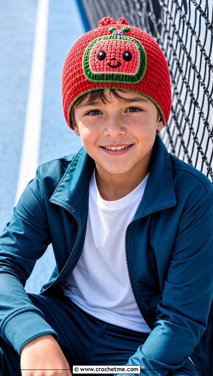 Cocomelon Crochet Fitted Sport Beanie With Track Set - 20 Cocomelon Crochet Hat outfit ideas