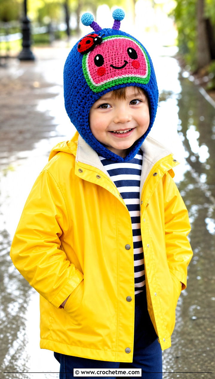 Cocomelon Crochet Hooded Hat With Raincoat And Boots - 20 Cocomelon Crochet Hat outfit ideas