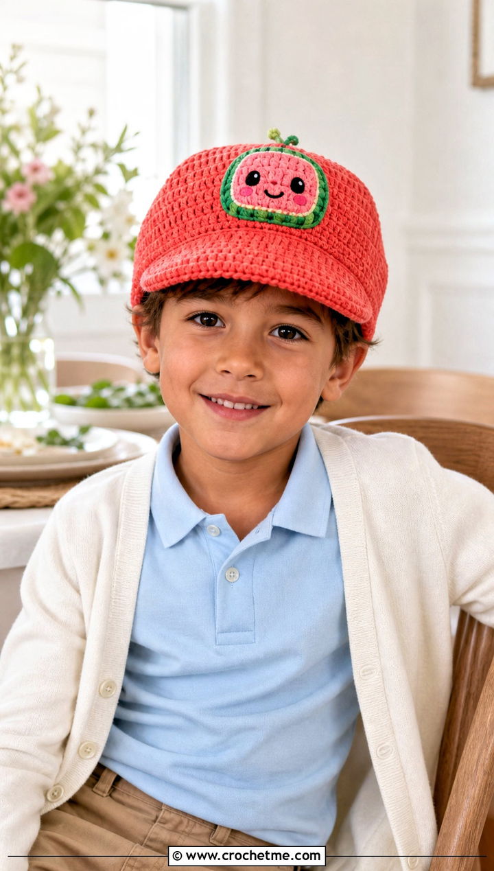 Cocomelon Crochet Newsboy Cap With Polo And Chinos - 20 Cocomelon Crochet Hat outfit ideas