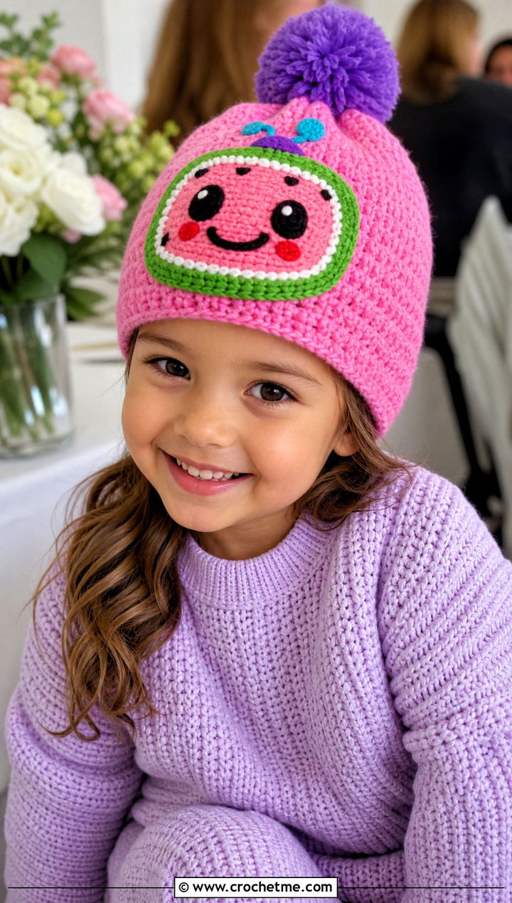 Cocomelon Crochet Pom Pom Beanie With Sweater Set - 20 Cocomelon Crochet Hat outfit ideas