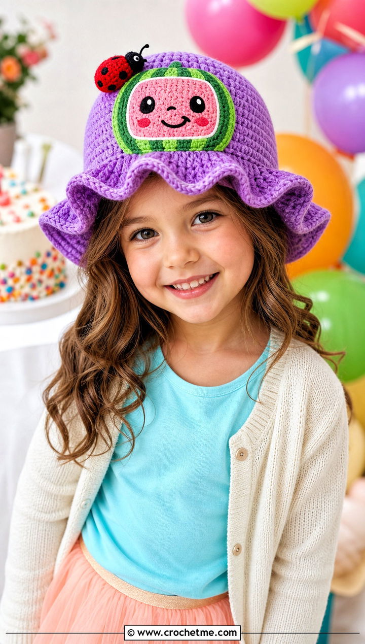 Cocomelon Crochet Ruffle Brim Hat With Tulle Skirt - 20 Cocomelon Crochet Hat outfit ideas