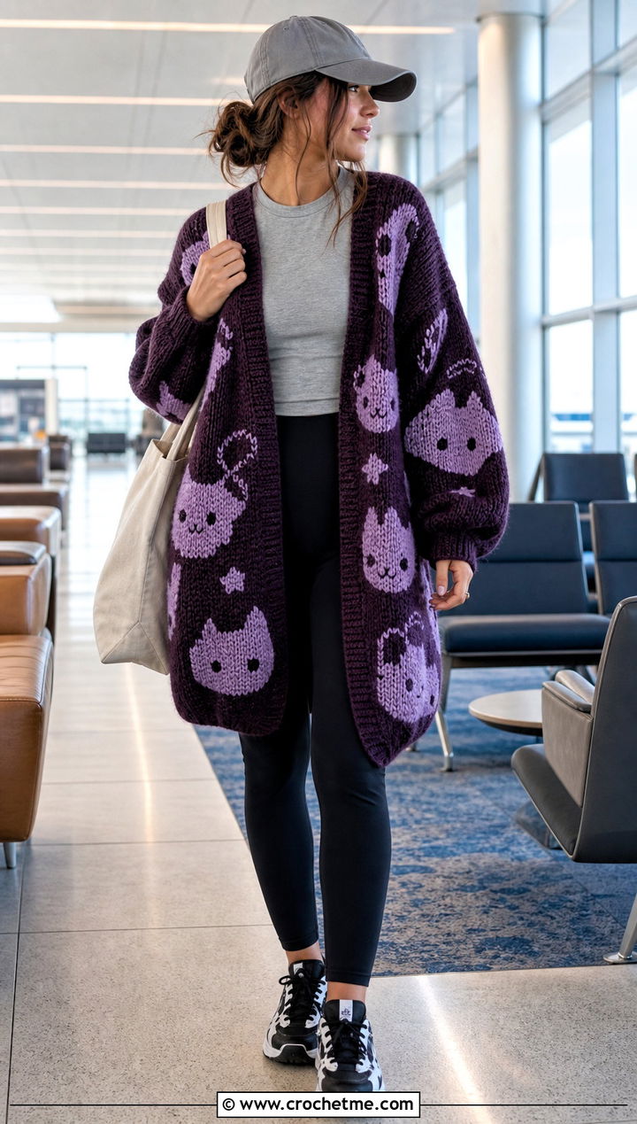 Cocoon Anime Crochet Cardigan With Leggings - 30 anime crochet cardigan outfit ideas