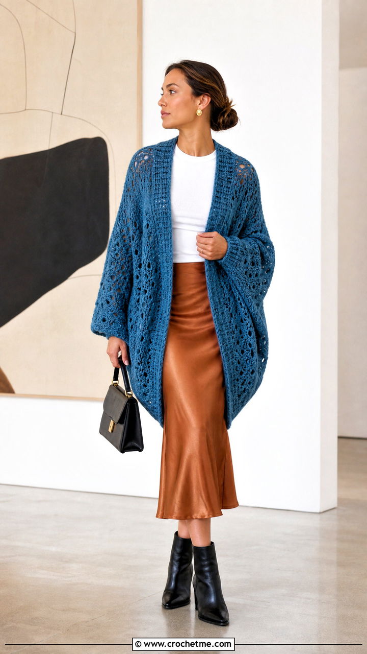 Cocoon Boho Crochet Cardigan With Midi Skirt - 35 Boho Crochet Cardigan outfit ideas