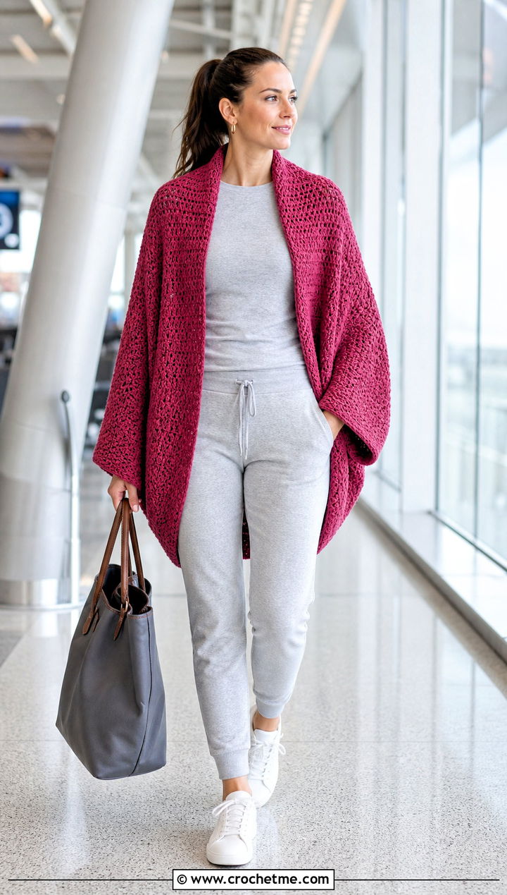 Cocoon Circle Cardigan With Joggers - 30 crochet circle cardigan outfit ideas