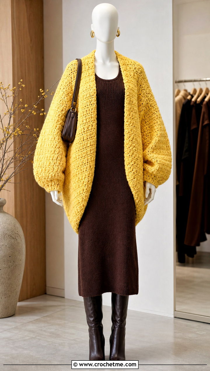 Cocoon Crochet Cardigan With Column Dress - 15 Crochet Cardigan On Mannequin outfit ideas
