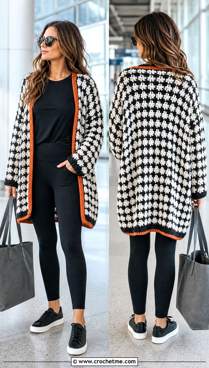 Cocoon Crochet Cardigan With Leggings - 25 Black White Crochet Cardigan outfit ideas