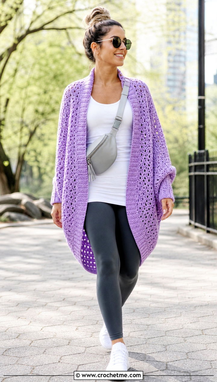 Cocoon Crochet Cardigan With Leggings - 25 lightweight crochet cardigan outfit ideas