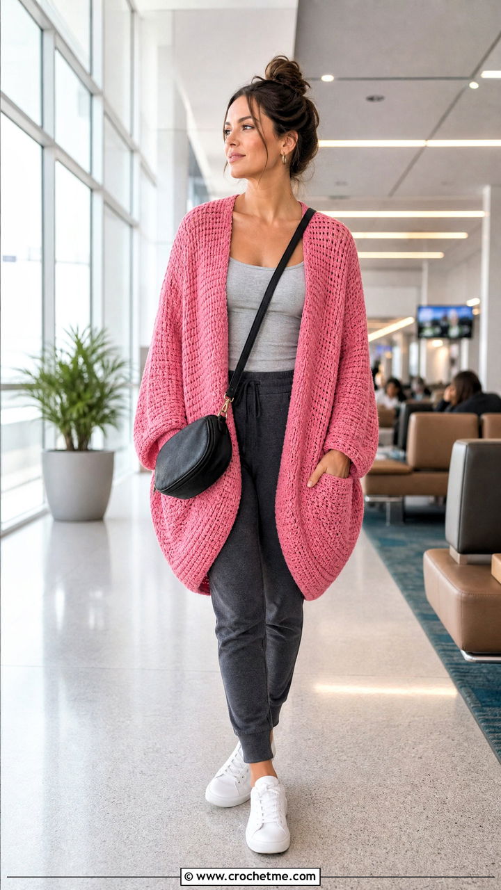 Cocoon Crochet Cardigan With Pockets And Joggers - 35 crochet cardigan with pockets outfit ideas