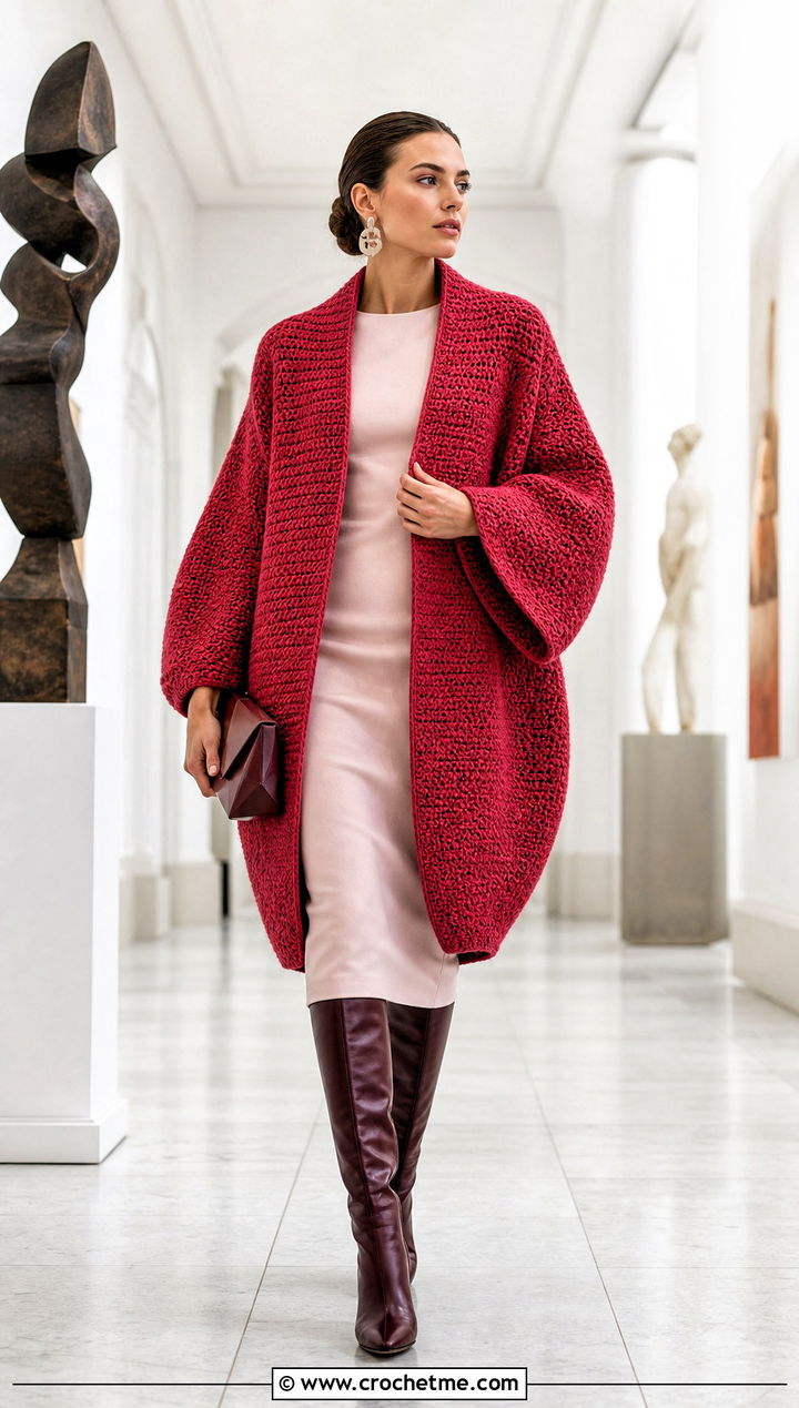 Cocoon Crochet Coat With Column Dress - 25 crochet coat ideas