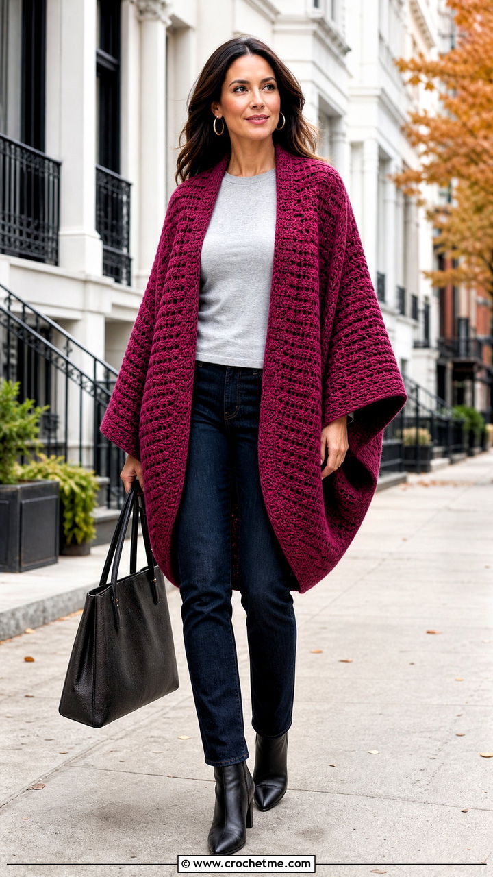 Cocoon Crochet Kimono With Skinny Jeans - 35 crochet kimono outfit ideas