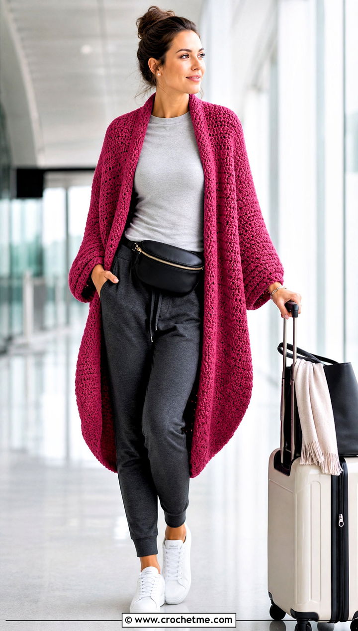 Cocoon Crochet Longline Cardigan With Joggers - 20 Crochet Longline Cardigan outfit ideas