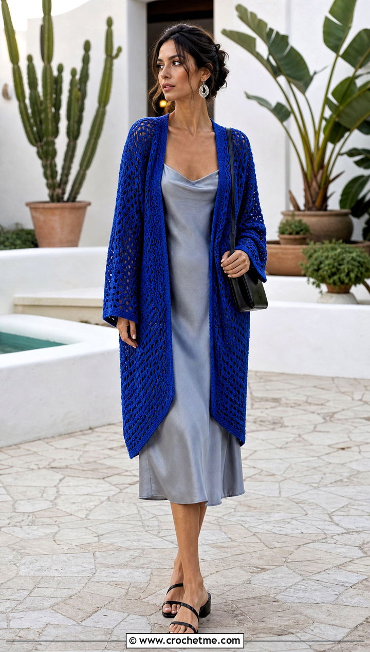 Cocoon Crochet One Piece Cardigan With Slip Dress - 30 crochet one piece cardigan outfit ideas