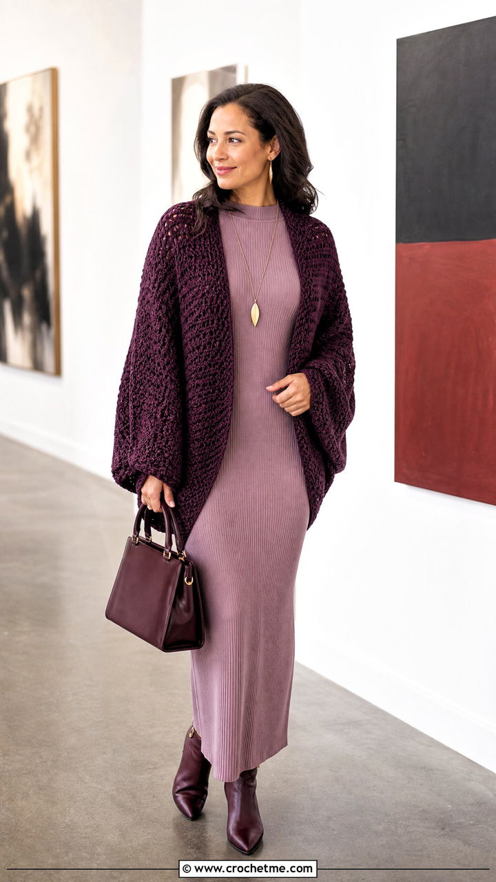 Cocoon Crochet Shrug With Column Dress - 35 crochet shrug bolero outfit ideas