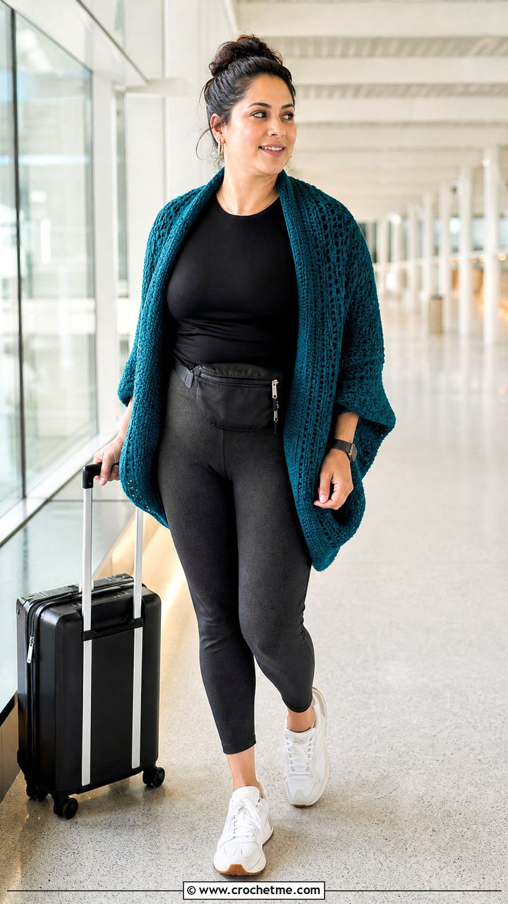 Cocoon Crochet Shrug With Leggings - 35 easy crochet shrug outfit ideas