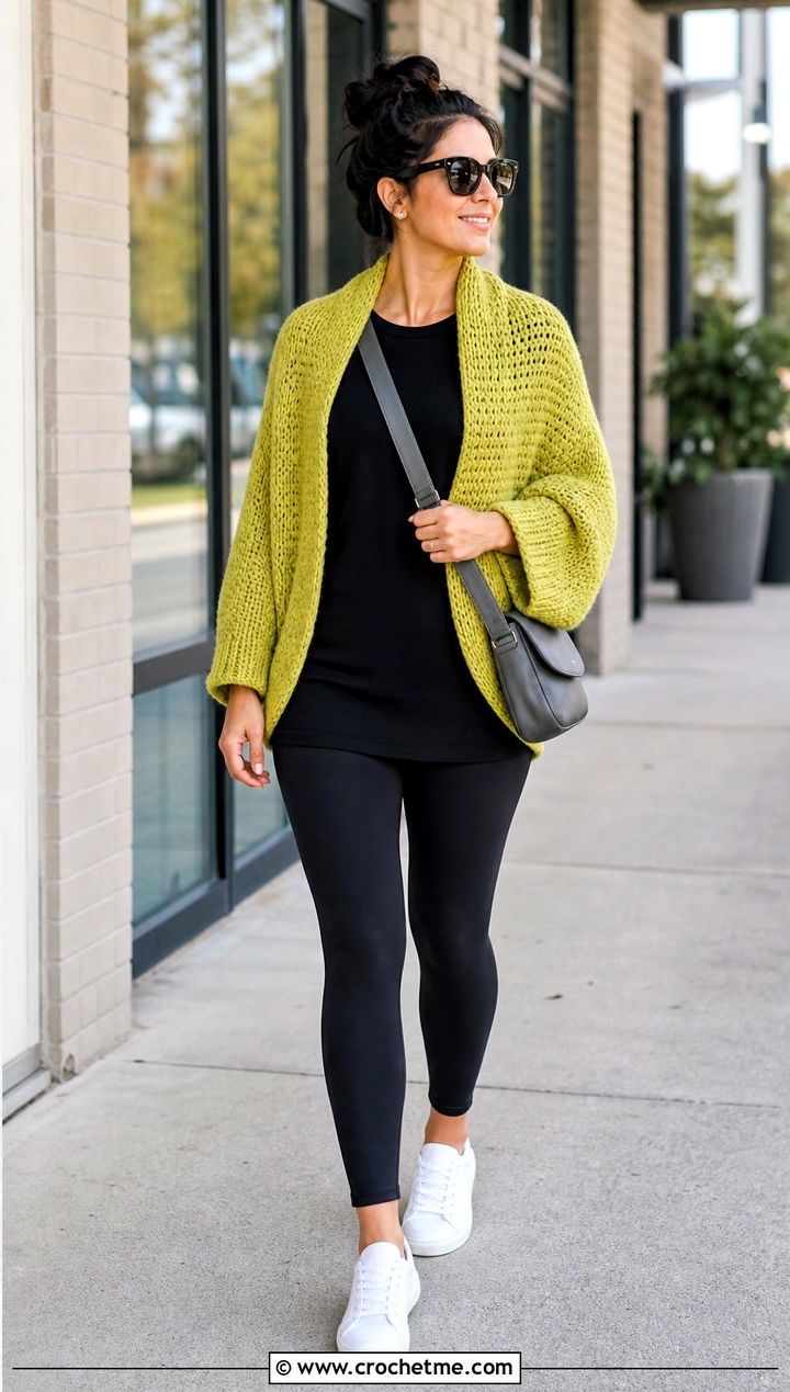 Cocoon Crochet Shrug With Leggings - 25 simple crochet shrug outfit ideas