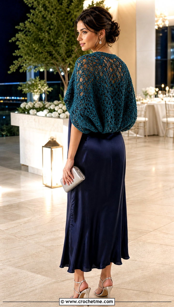 Cocoon Crochet Shrug With Slip Dress - 35 crocheted shrug outfit ideas