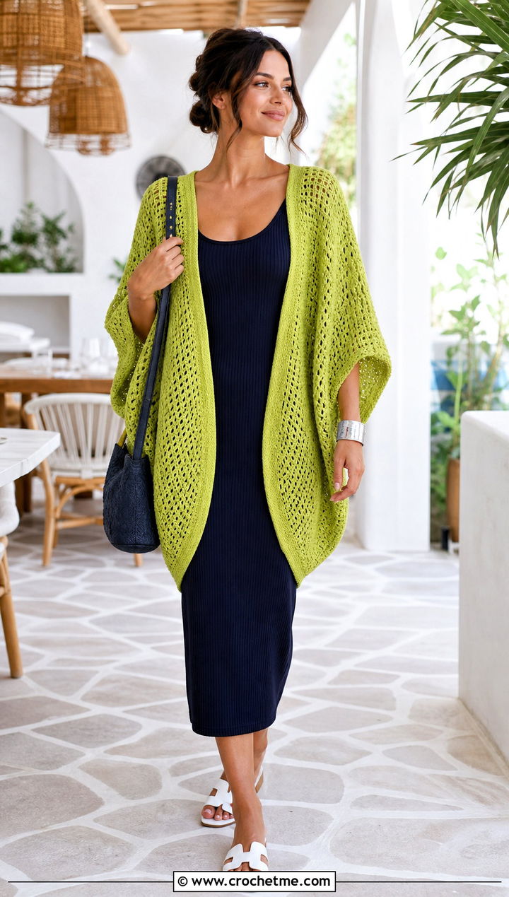 Cocoon Crochet Summer Kimono With Tank Dress - 30 crochet summer kimono outfit ideas