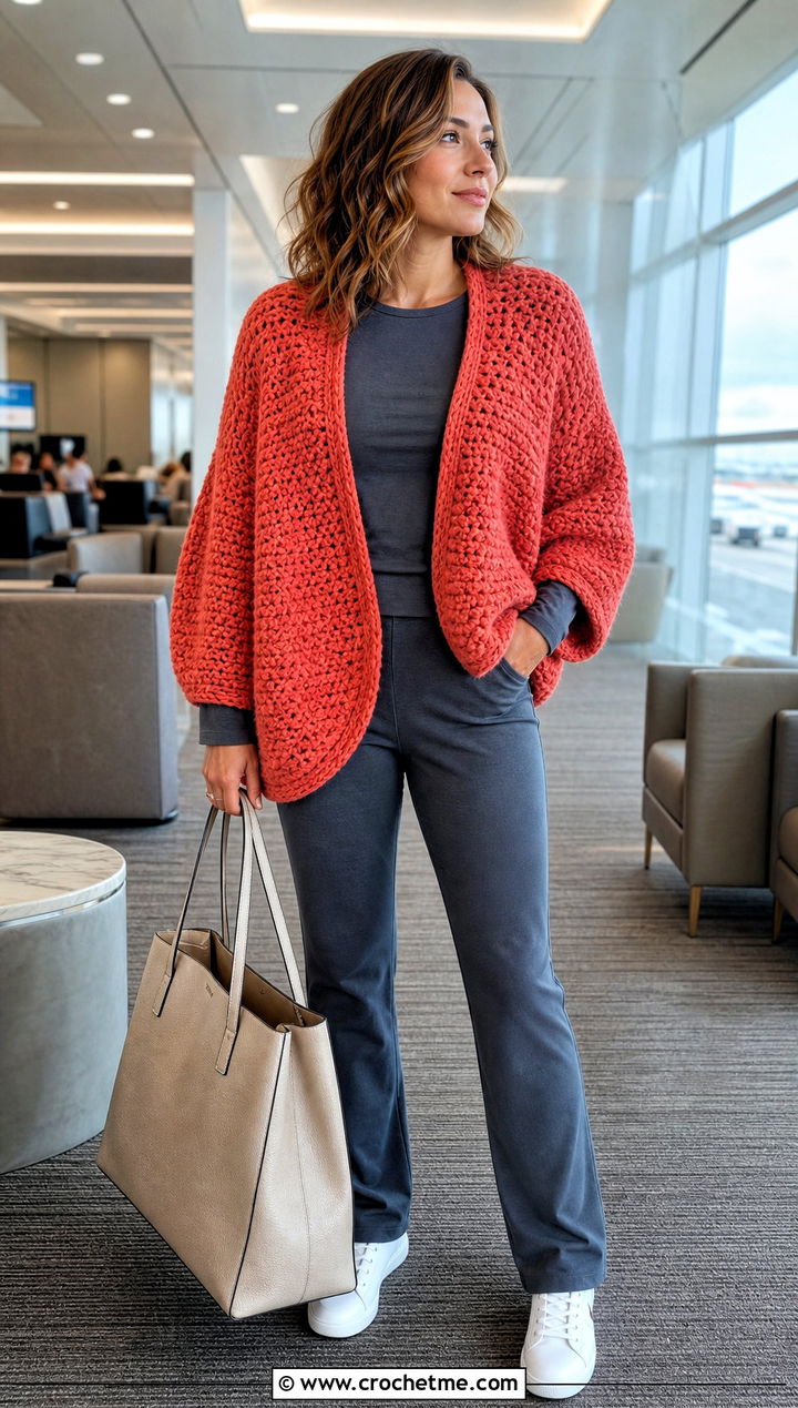 Cocoon Crochet Sweater With Monochrome Basics - 35 diy crochet sweater outfit ideas
