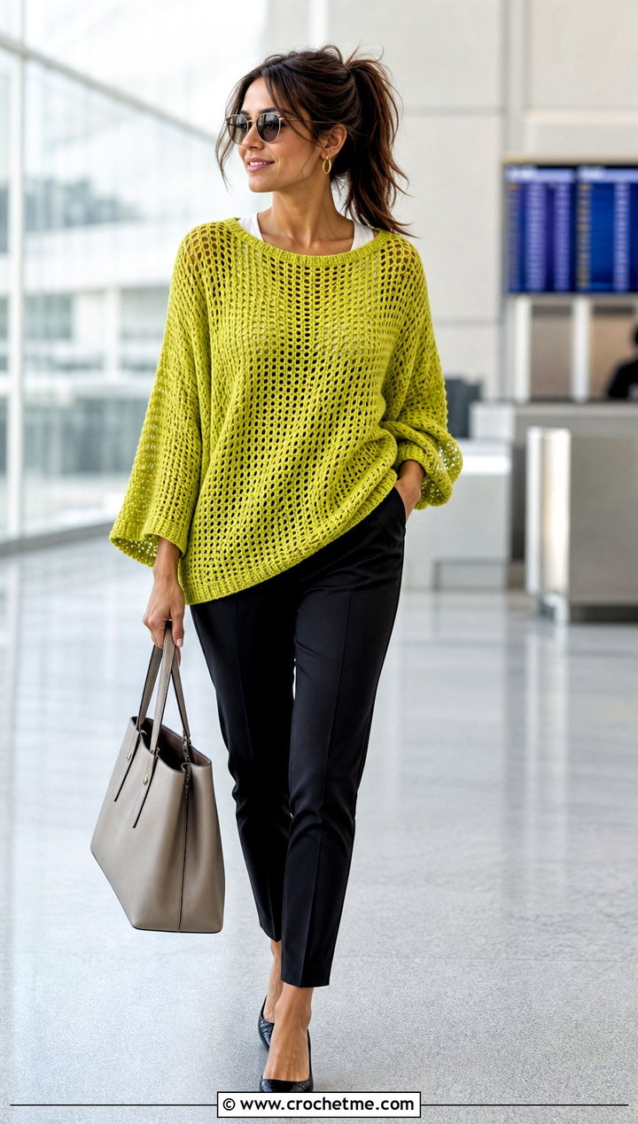 Cocoon Crochet Sweater With Slim Ankle Pants - 25 Crochet Quick Sweater outfit ideas