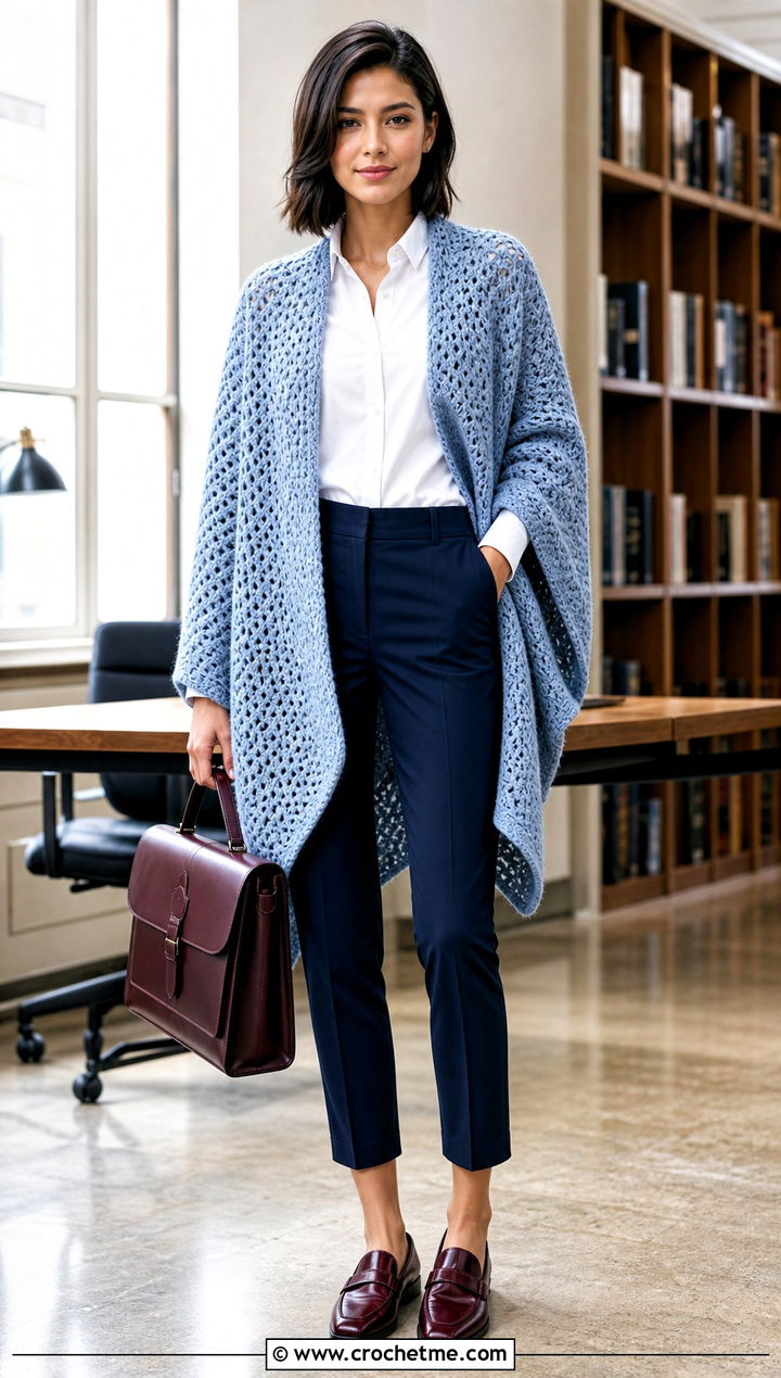 Cocoon Drape Crochet Asymmetrical Cardigan With Cigarette Pants - 30 crochet asymmetrical cardigan outfit ideas