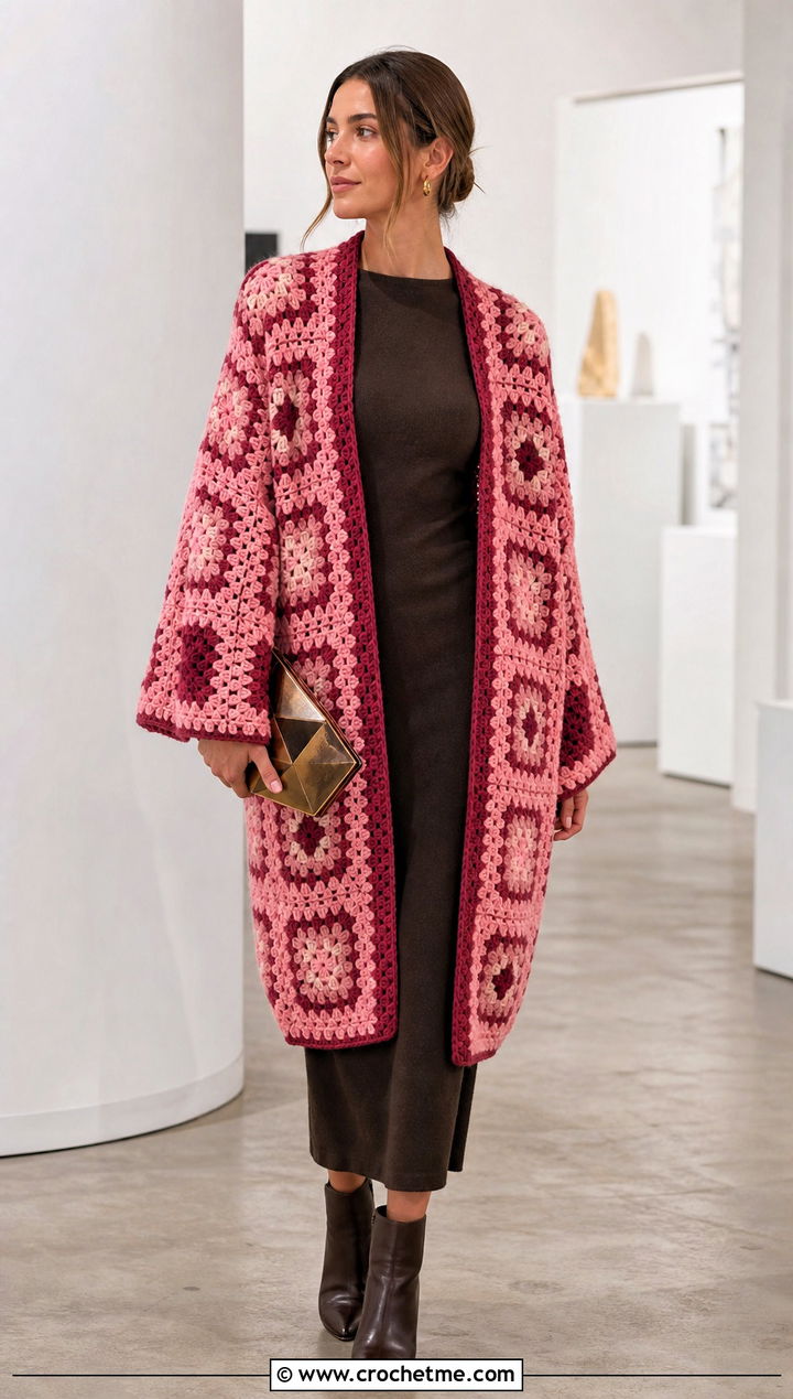 Cocoon Granny Square Kimono With Column Dress - 30 granny square kimono outfit ideas