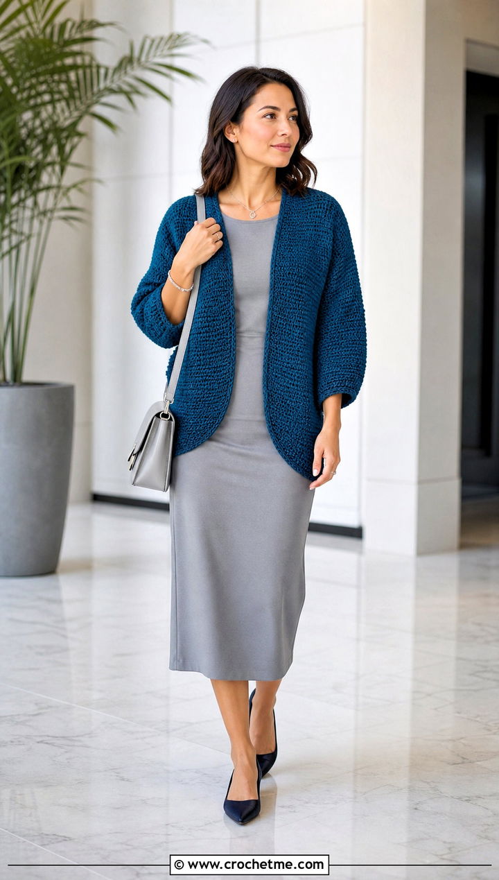 Cocoon Half Double Crochet Cardigan With Column Dress - 25 Half Double Crochet Cardigan outfit ideas