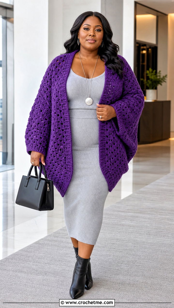 Cocoon Hexi Cardigan With Matching Knit Set - 35 crochet hexi cardigan outfit ideas