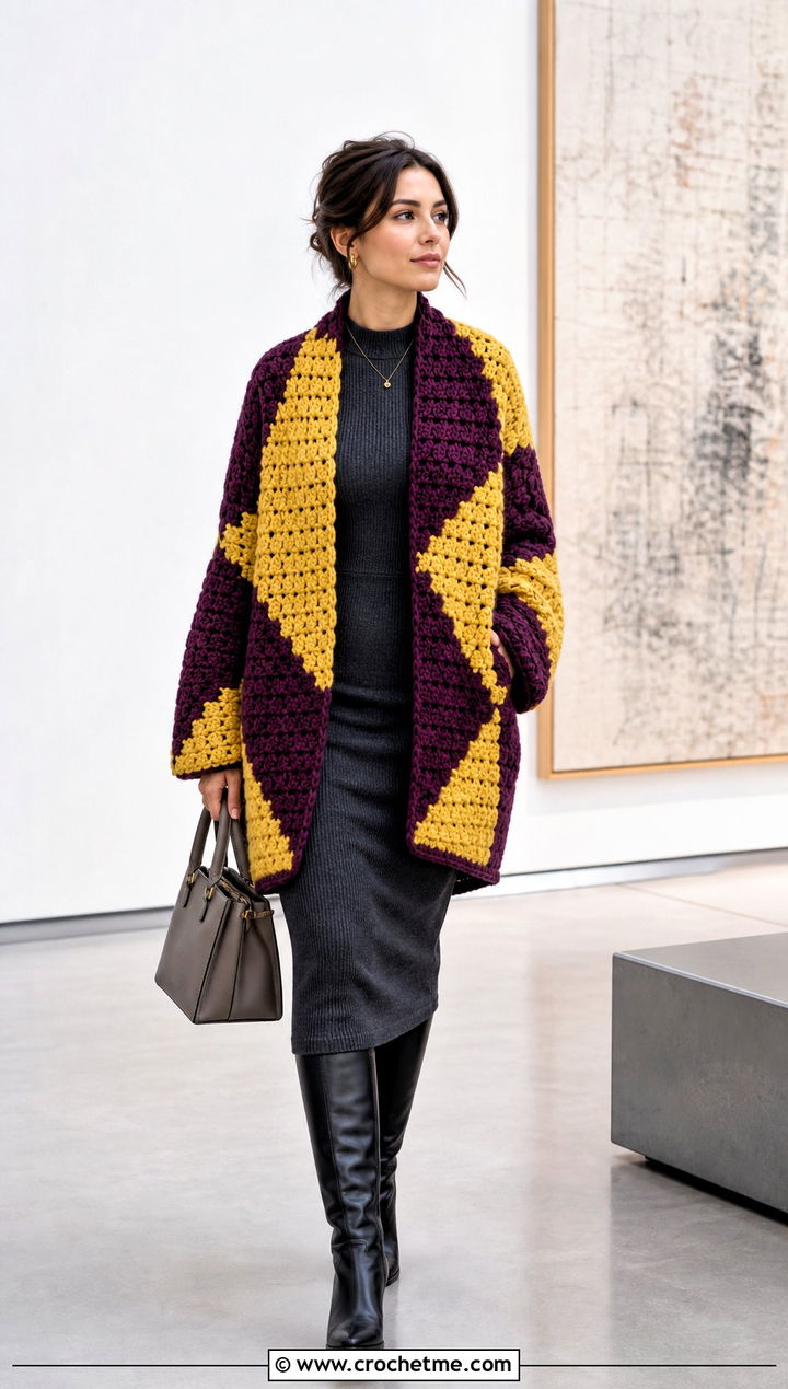 Cocoon Howl Crochet Cardigan With Ribbed Knit Dress - 25 Howl Crochet Cardigan outfit ideas
