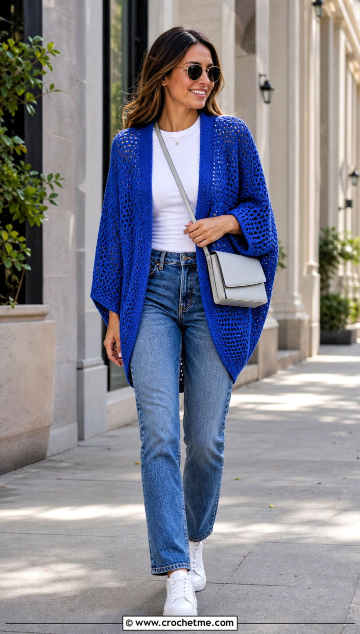 Cocoon Rectangle Crochet Cardigan With Straight Leg Jeans - 20 Crochet Cardigan From Rectangle outfit ideas