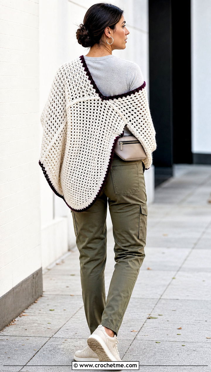 Cocoon White Crochet Cardigan With Cargo Pants - 35 crochet white cardigan outfit ideas