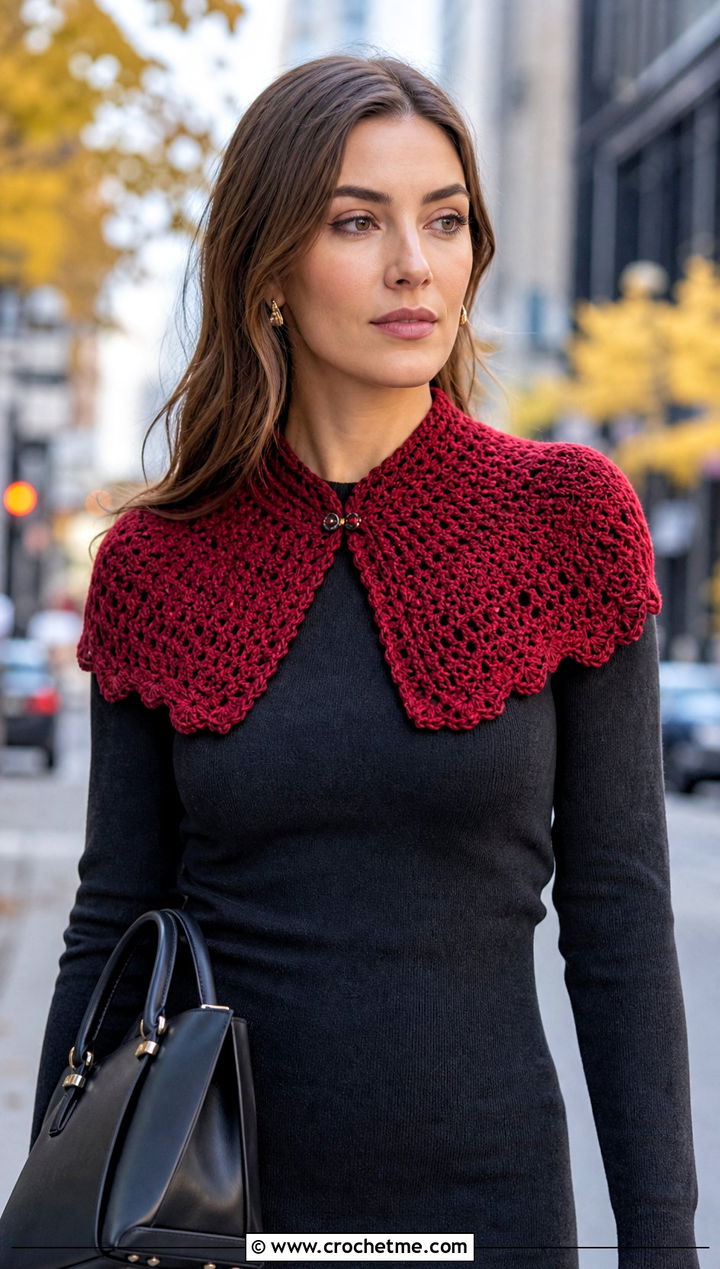 Collar Crochet Mantle Scarf With Knit Dress And Knee High Boots - 20 Crochet Mantle Scarf outfit ideas