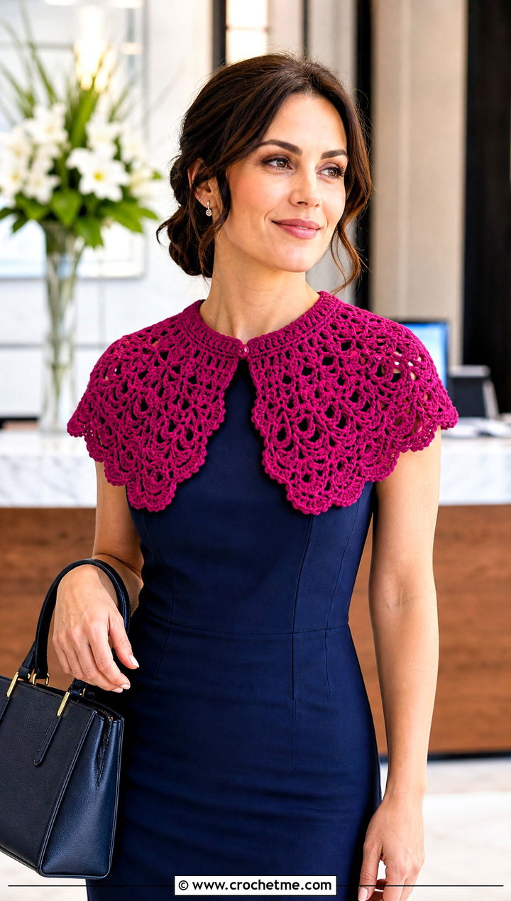 Collar Crochet Scarf With Sheath Dress - 25 crochet for scarfs outfit ideas