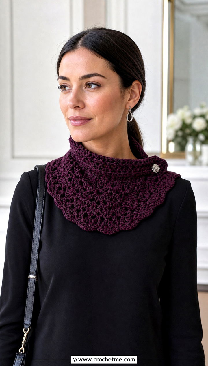 Collar Crochet Scarf With Shift Dress - 25 Wednesday Crochet Scarf outfit ideas