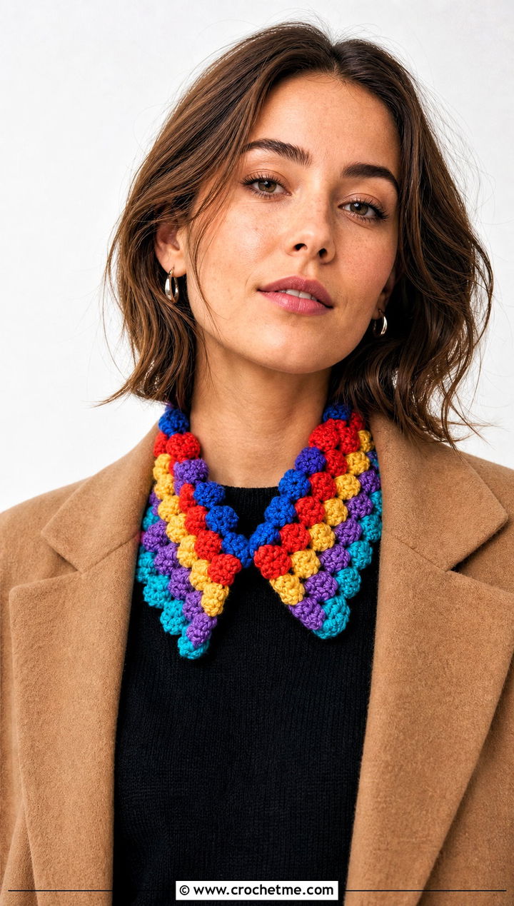 Collar Popcorn Crochet Scarf With Crewneck Sweater - 25 Popcorn Crochet Scarf outfit ideas