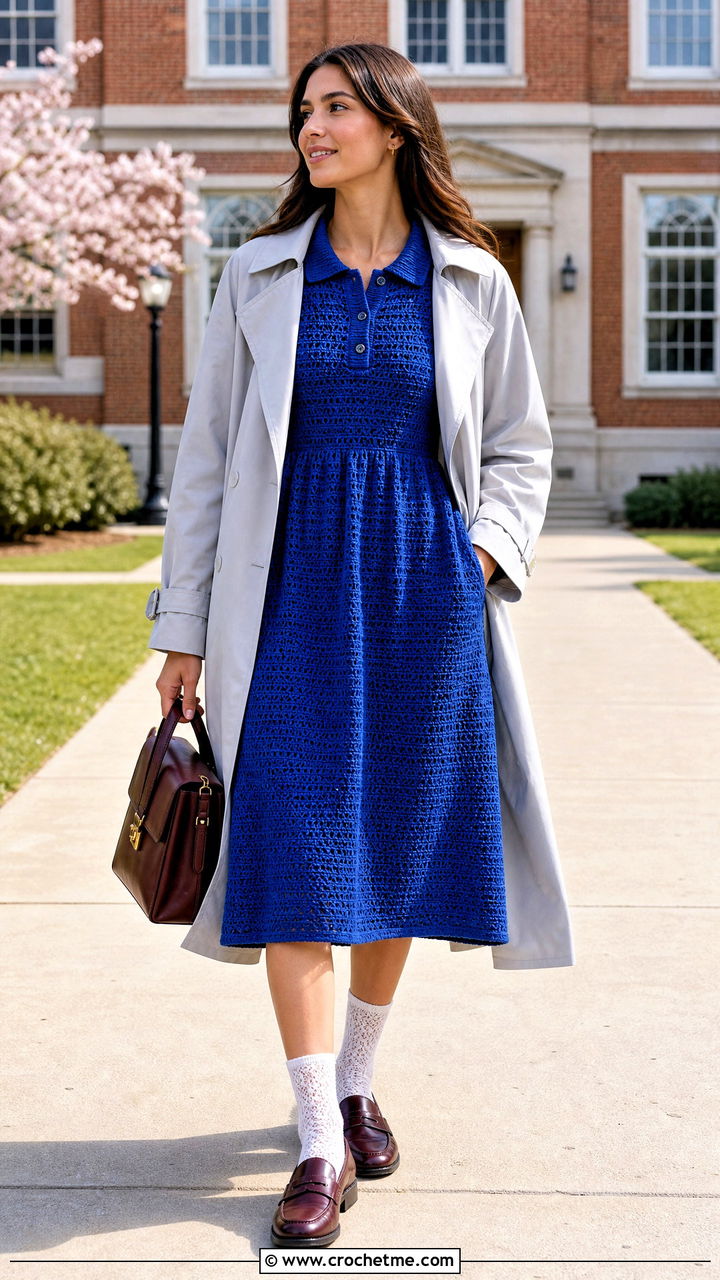 Collared Crochet Babydoll Dress With Penny Loafers - 35 crochet babydoll dress outfit ideas