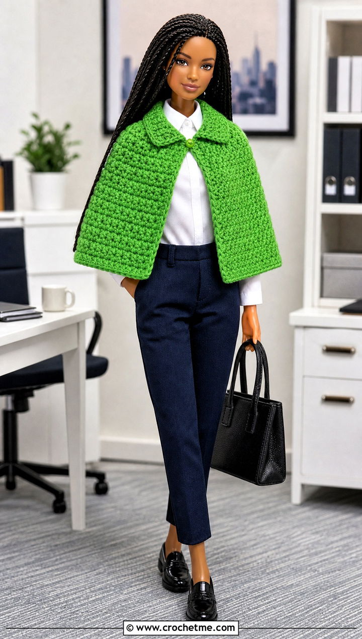 Collared Crochet Doll Cape With Blouse And Trousers - 25 Crochet Doll Cape outfit ideas