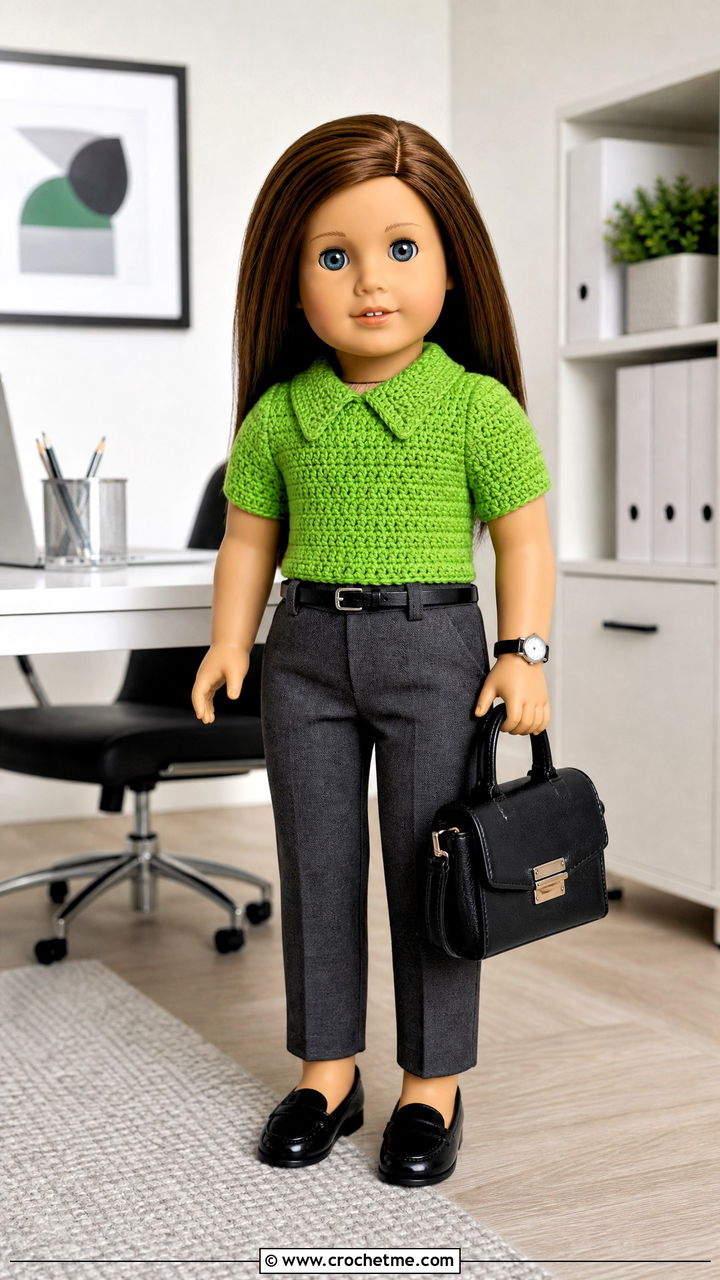 Collared Crochet Doll Shirt With Tailored Pants - 35 crochet doll shirt outfit ideas