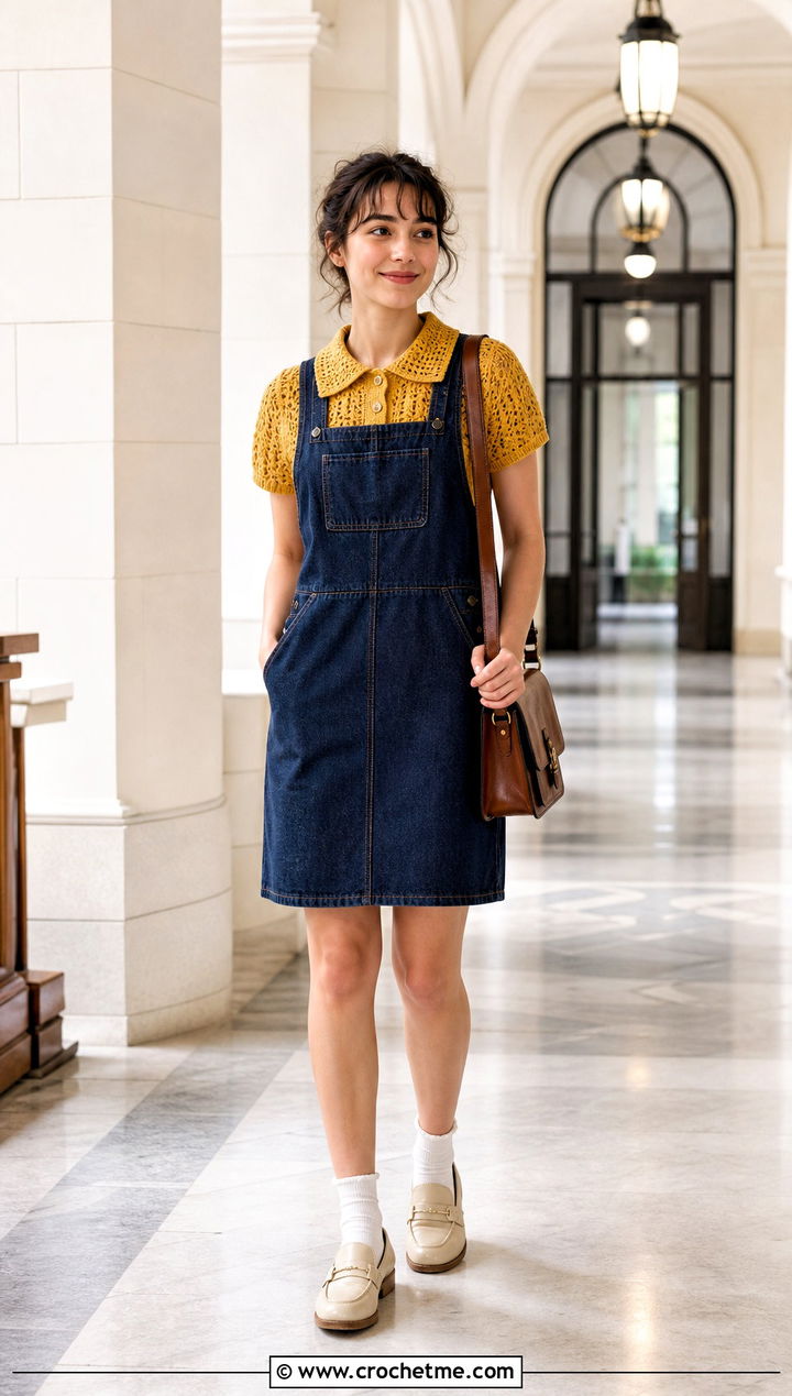 Collared Crochet Top With Jumper Dress - 25 Dresses With Crochet Top outfit ideas